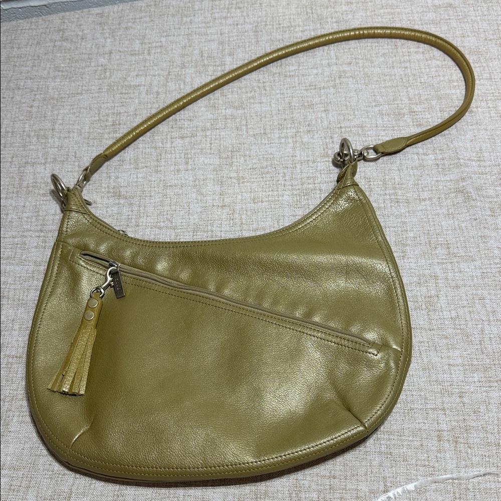 HOBO Olive Green Leather Shoulder Bag with Tassel